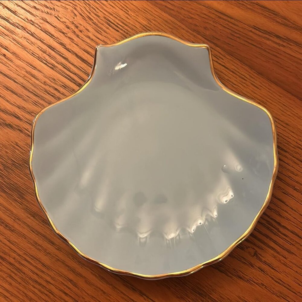 Vintage Blue Shell Dish with Gold Trim